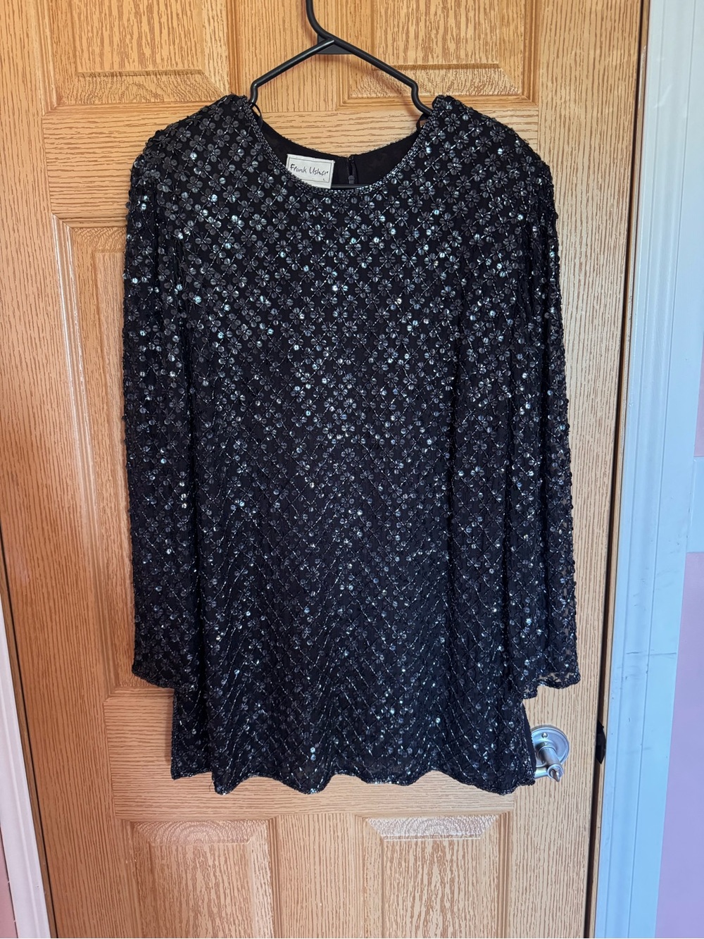 Vintage Beaded Frank Usher Long Sleeve Shift Dress